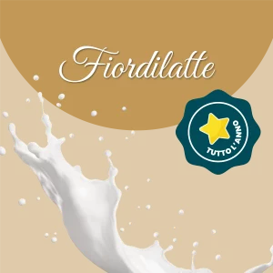 Si vede un'immagine che racchiude i principali ingredienti del fiordilatte: latte