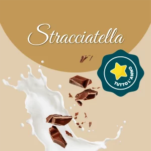 Si vede un'immagine che racchiude i principali ingredienti di stracciatella: latte e cioccolata