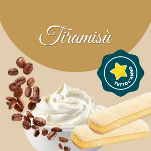 Si vede un'immagine che racchiude i principali ingredienti del tiramisù: mascarpone, caffè e savoiardi