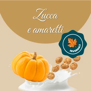 Si vede un'immagine che racchiude i principali ingredienti di zucca e amaretti: latte, zucca e amaretti