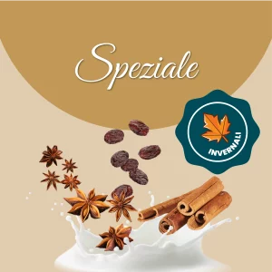 Si vede un'immagine che racchiude i principali ingredienti dello speziale: latte, anice stellato, uvetta e cannella.